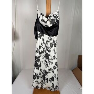 White House Black Market Black White Floral Cowl Neck Sash Cocktail Dress Size 0